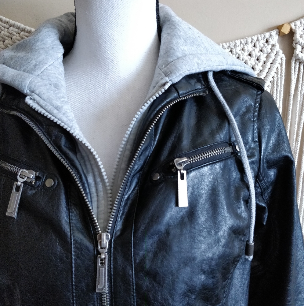E2 Black Leather Fur Lined Hooded Leather Jacket S - Picture 2 of 8